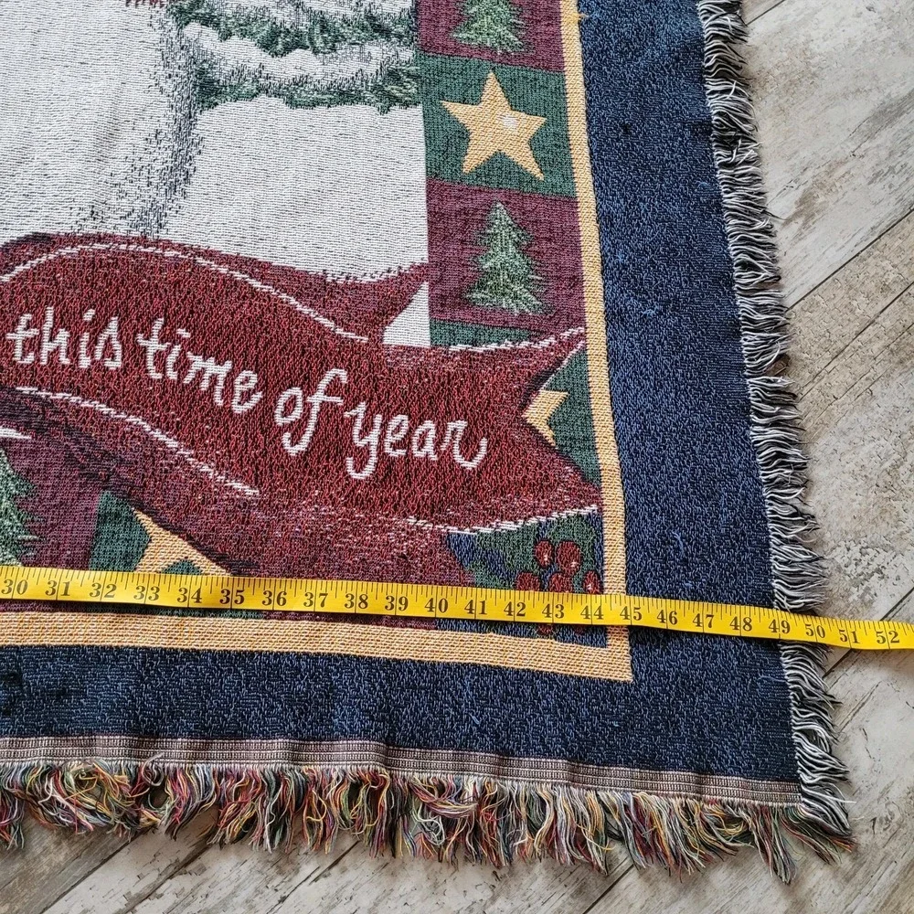 Vintage Home Interiors Throw Blanket Holiday Snowman Tapestry 50x60 Made‎ In USA